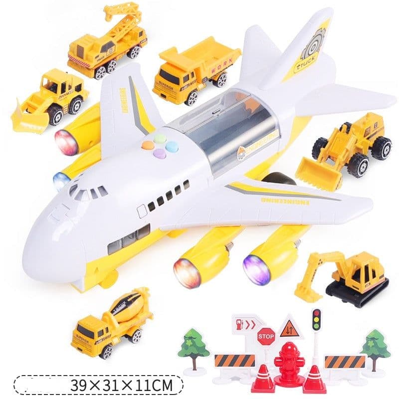 image-Children's Music Story Simulation Track Inertia Toy Aircraft Storage Passenger Plane Police Fire Rescue Baby Boy Toy Car