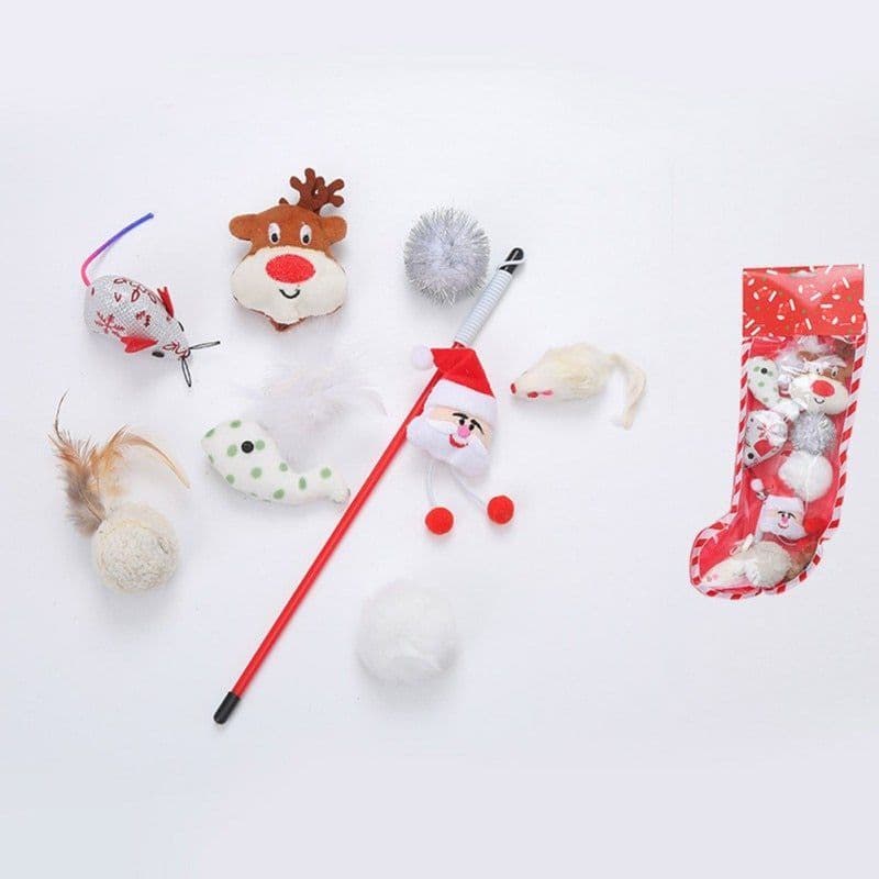 image-Christmas stocking bells plush mouse funny cat stick pet cat toy