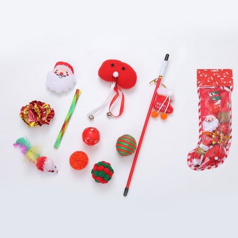 image-Christmas stocking bells plush mouse funny cat stick pet cat toy