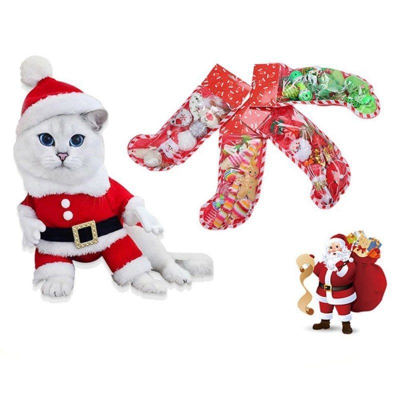 image-Christmas stocking bells plush mouse funny cat stick pet cat toy