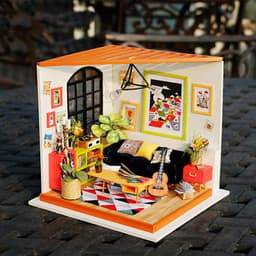 image-Sitting Room with Furniture Children Adult Miniature Wooden Doll House Model Building Kits Dollhouse