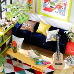 image-Sitting Room with Furniture Children Adult Miniature Wooden Doll House Model Building Kits Dollhouse
