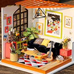 image-Sitting Room with Furniture Children Adult Miniature Wooden Doll House Model Building Kits Dollhouse