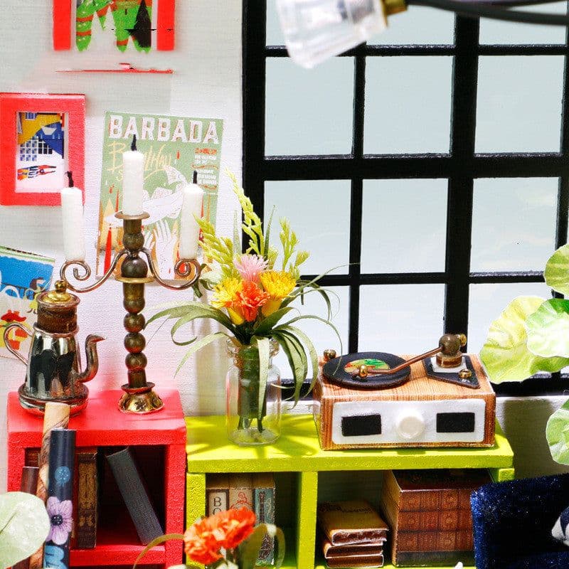 image-Sitting Room with Furniture Children Adult Miniature Wooden Doll House Model Building Kits Dollhouse