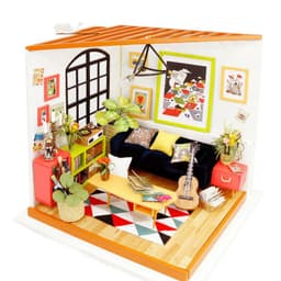 image-Sitting Room with Furniture Children Adult Miniature Wooden Doll House Model Building Kits Dollhouse