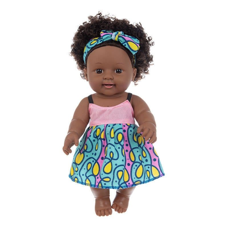 image-Black doll 30cm vinyl rebirth doll mother and baby toys