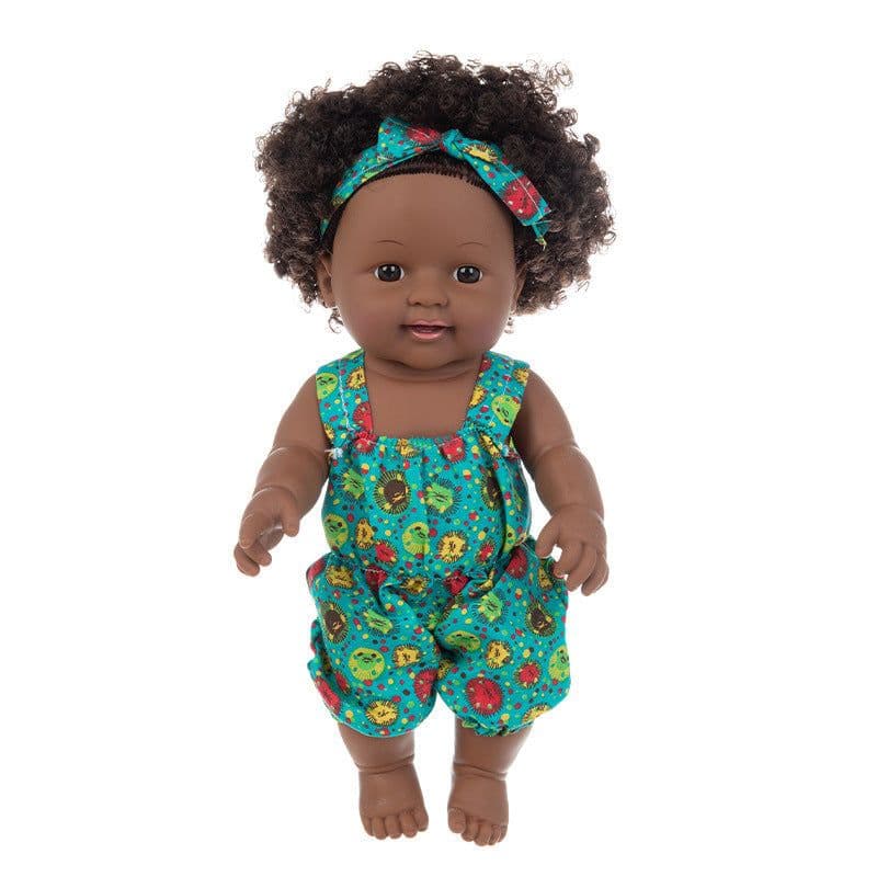 image-Black doll 30cm vinyl rebirth doll mother and baby toys