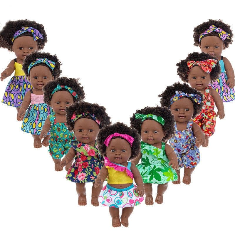 image-Black doll 30cm vinyl rebirth doll mother and baby toys