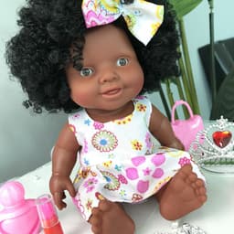 image-Black doll simulation children's toy soft vinyl doll 20cm black curly baby playmate