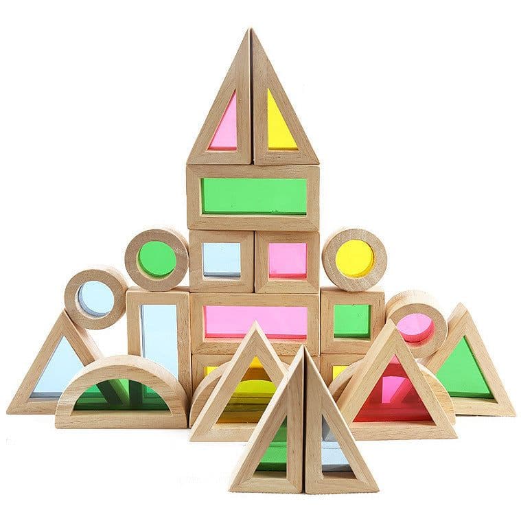 image-Wooden Rainbow Stacking Blocks Creative Colorful Learning And Educational Construction Building Toys
