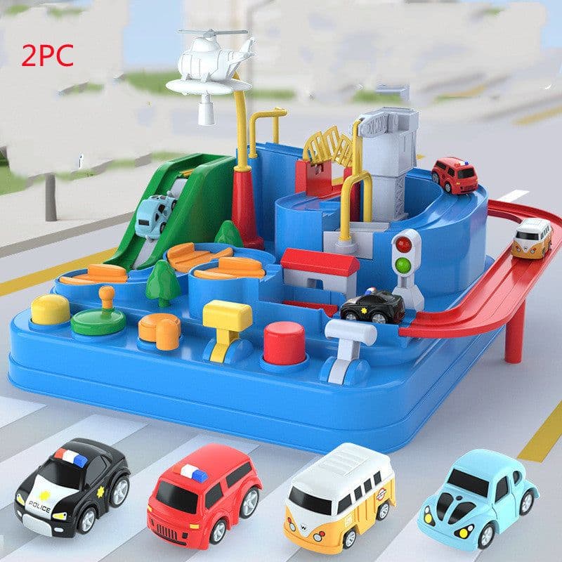 image-Cars Pass Through Big Adventure Parking Lot Rail Car Toy Car Track Kids Toy