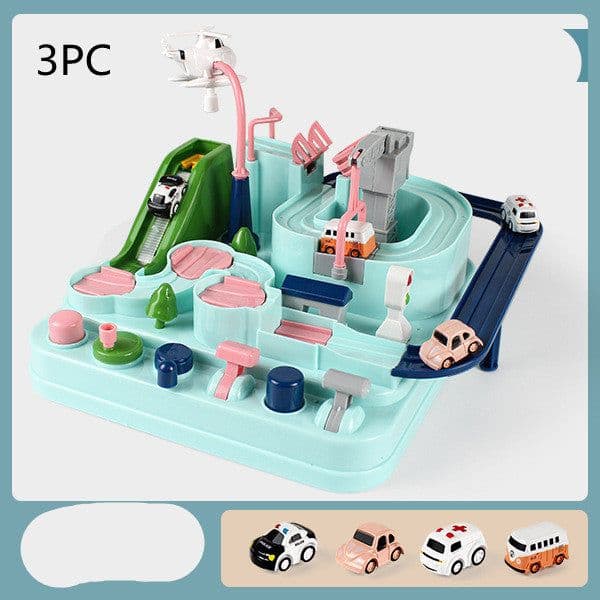 image-Cars Pass Through Big Adventure Parking Lot Rail Car Toy Car Track Kids Toy