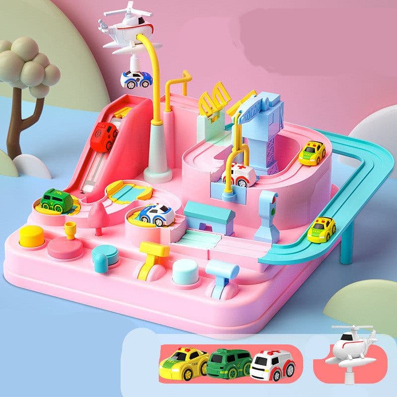 image-Cars Pass Through Big Adventure Parking Lot Rail Car Toy Car Track Kids Toy