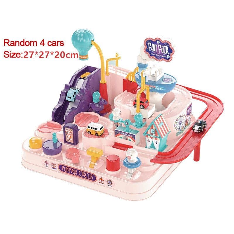 image-Cars Pass Through Big Adventure Parking Lot Rail Car Toy Car Track Kids Toy