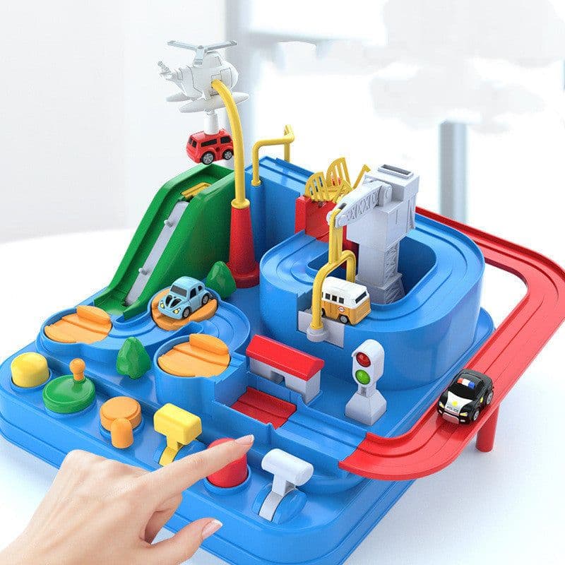image-Cars Pass Through Big Adventure Parking Lot Rail Car Toy Car Track Kids Toy