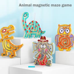 image-Wooden Animal Magnetic Pen Maze Game Toy Magnetic Golfer Eye Coordination Intelligence Early Education Toy Montessori
