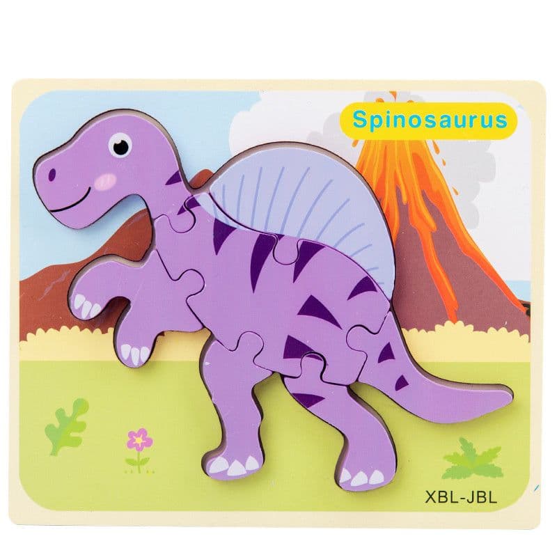 image-Baby Wooden Cartoon Dinosaur 3D Puzzle Jigsaw for Kids Montessori Early Learning Educational Puzzle Toys