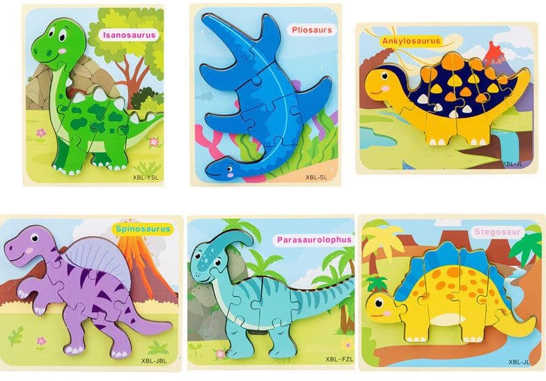 image-Baby Wooden Cartoon Dinosaur 3D Puzzle Jigsaw for Kids Montessori Early Learning Educational Puzzle Toys