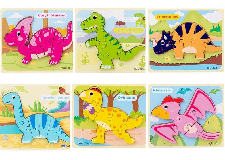 image-Baby Wooden Cartoon Dinosaur 3D Puzzle Jigsaw for Kids Montessori Early Learning Educational Puzzle Toys