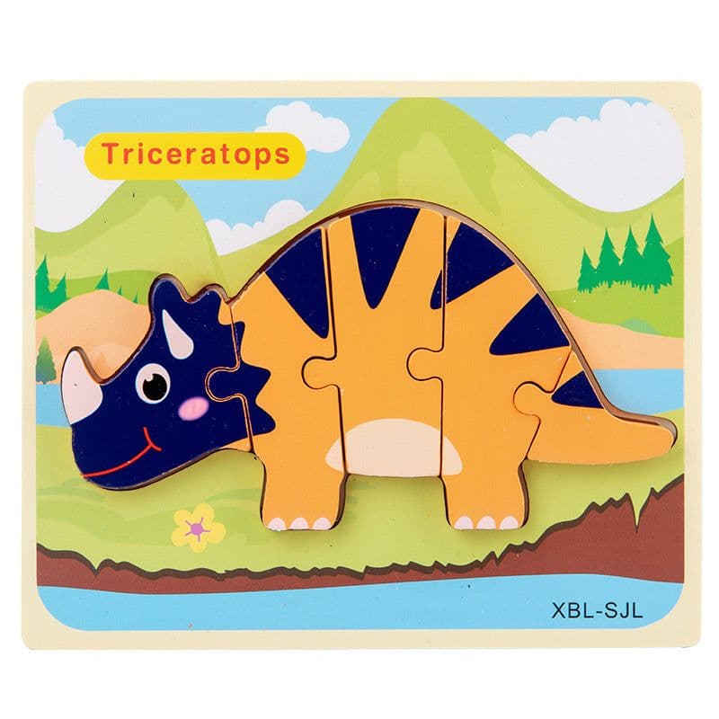 image-Baby Wooden Cartoon Dinosaur 3D Puzzle Jigsaw for Kids Montessori Early Learning Educational Puzzle Toys