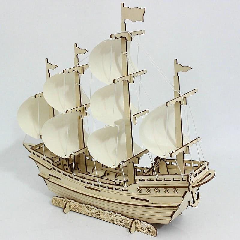 image-Wooden Sailboat Model Diy Handmade Assembly 3d Three-dimensional Puzzle Assembly