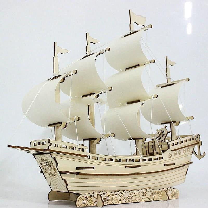 image-Wooden Sailboat Model Diy Handmade Assembly 3d Three-dimensional Puzzle Assembly