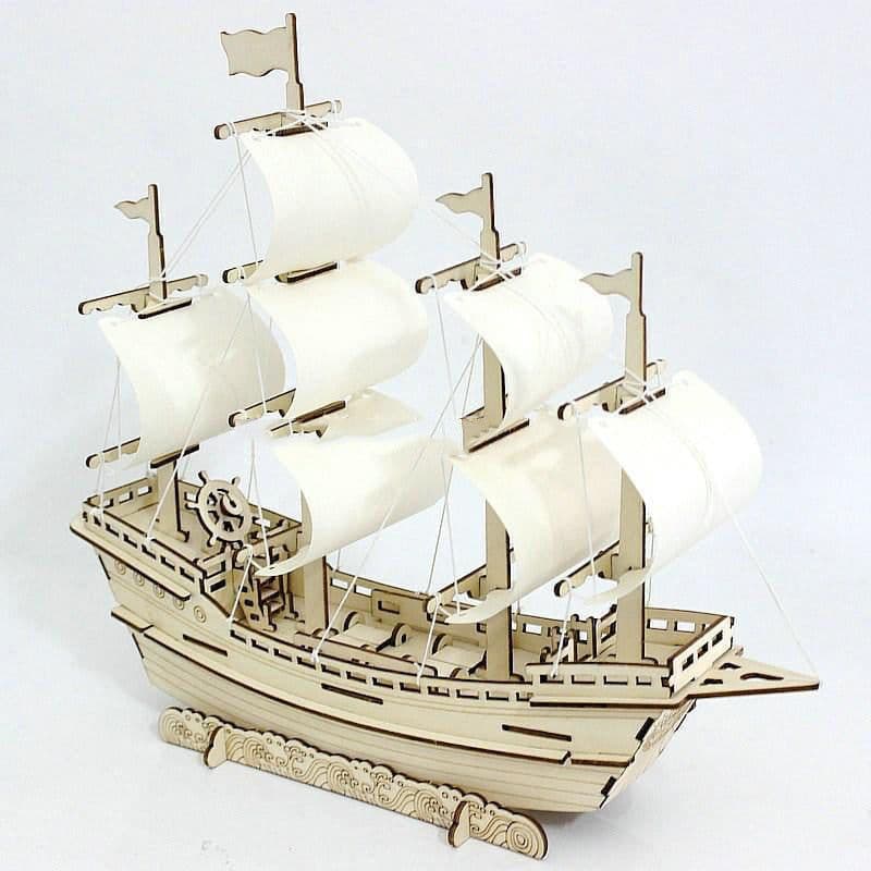 image-Wooden Sailboat Model Diy Handmade Assembly 3d Three-dimensional Puzzle Assembly