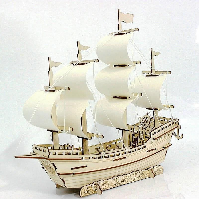 image-Wooden Sailboat Model Diy Handmade Assembly 3d Three-dimensional Puzzle Assembly