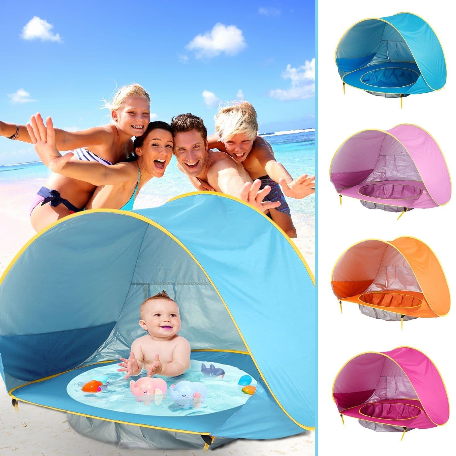 image-Baby Beach Tent Kids Outdoor Camping Easy Fold Up Waterproof Up Sun Awning Tent UV-protecting