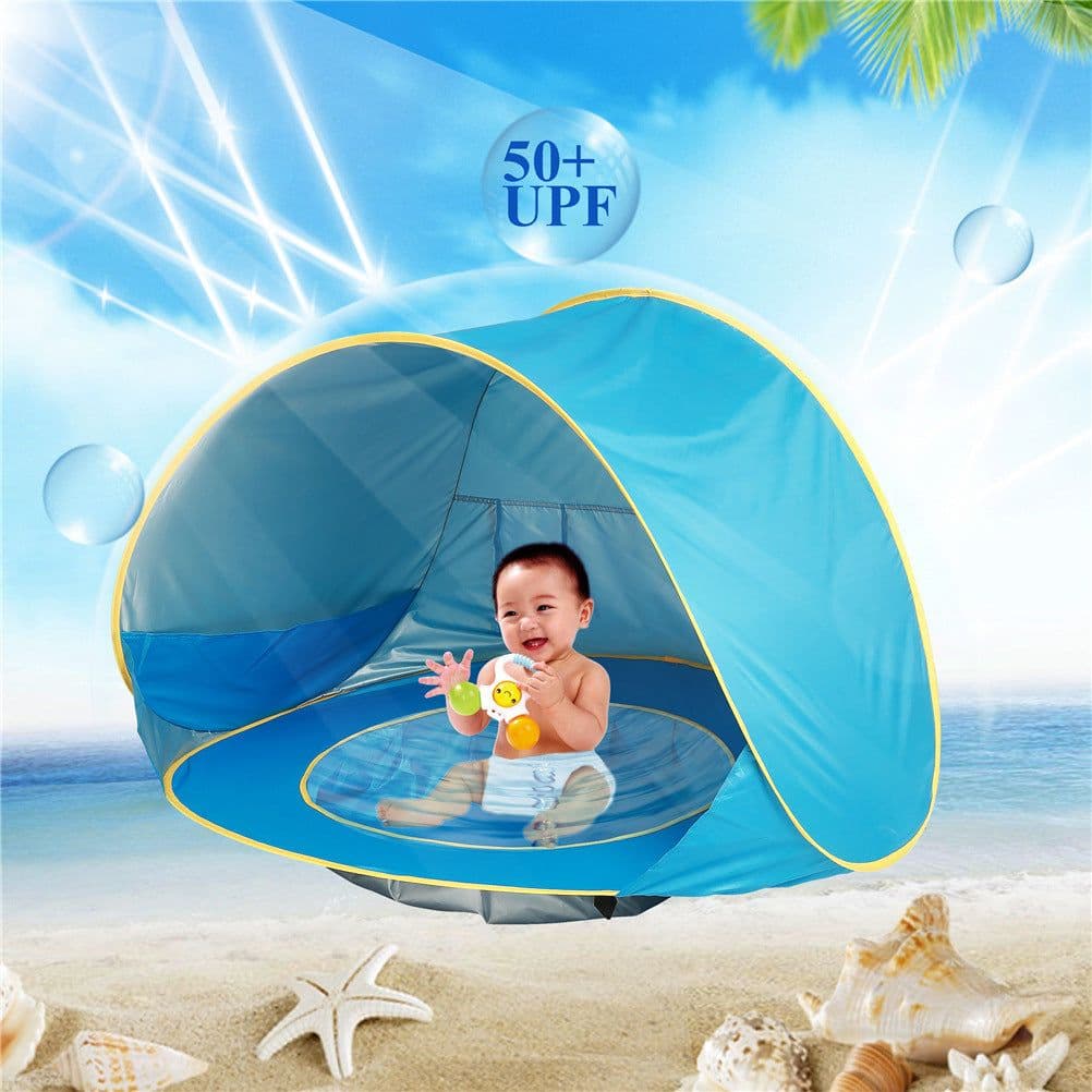 image-Baby Beach Tent Kids Outdoor Camping Easy Fold Up Waterproof Up Sun Awning Tent UV-protecting