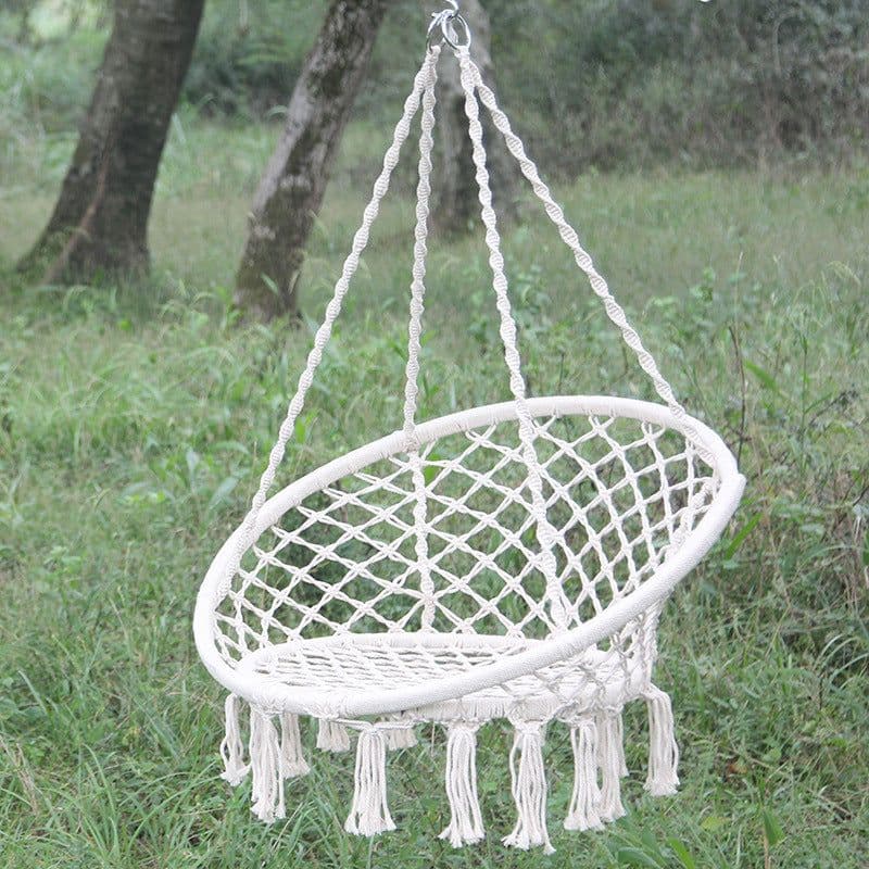 image-Nordic Style Round Hammock Outdoor Indoor Dormitory Bedroom Hanging Chair For Child Adult Swinging Single Safety Hammock