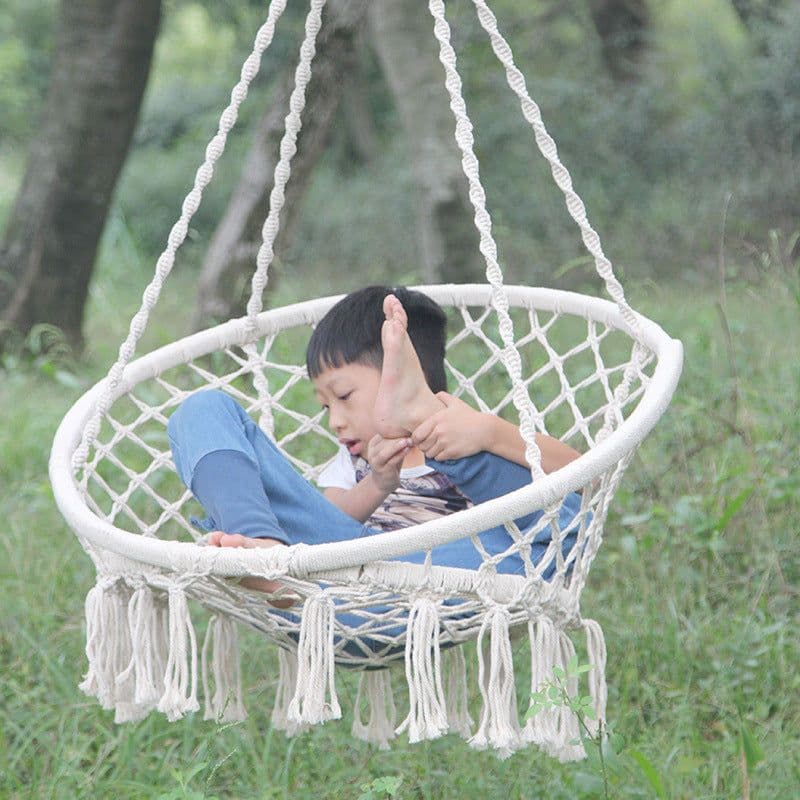 image-Nordic Style Round Hammock Outdoor Indoor Dormitory Bedroom Hanging Chair For Child Adult Swinging Single Safety Hammock