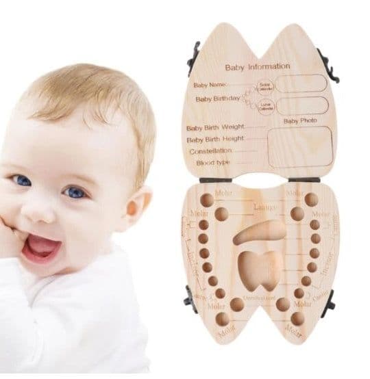 image-Wooden Baby Tooth Box Organizer Deciduous Teeth Storage