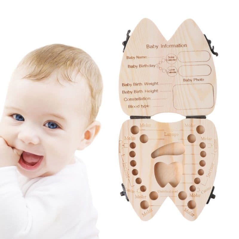 image-Wooden Baby Tooth Box Organizer Deciduous Teeth Storage