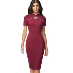 image-New Retro Stand Collar Hollow Slim Fit Hip Dress