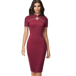 image-New Retro Stand Collar Hollow Slim Fit Hip Dress