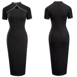 image-New Retro Stand Collar Hollow Slim Fit Hip Dress