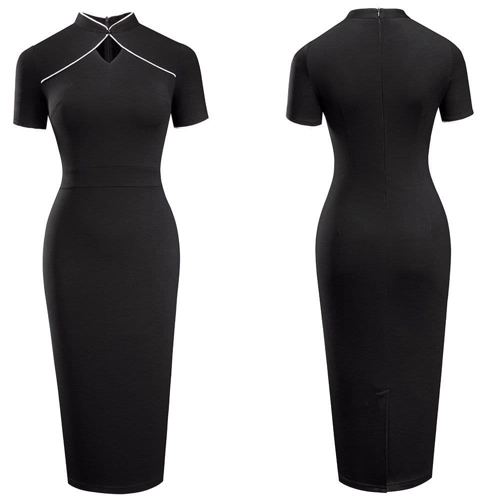 image-New Retro Stand Collar Hollow Slim Fit Hip Dress