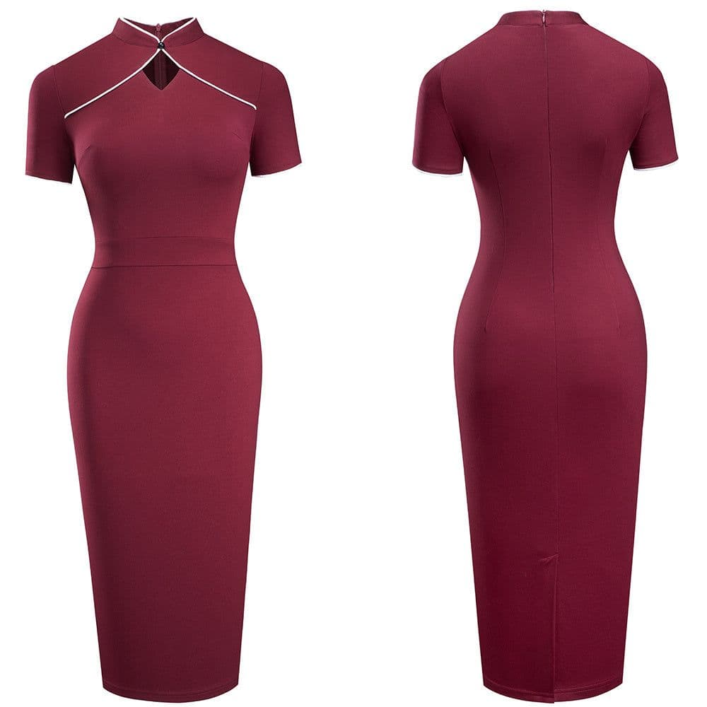 image-New Retro Stand Collar Hollow Slim Fit Hip Dress