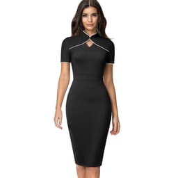 image-New Retro Stand Collar Hollow Slim Fit Hip Dress