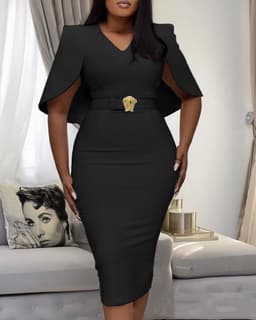 image-Cape Style Short-sleeved Tight Professional Dress
