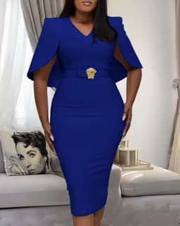 image-Cape Style Short-sleeved Tight Professional Dress