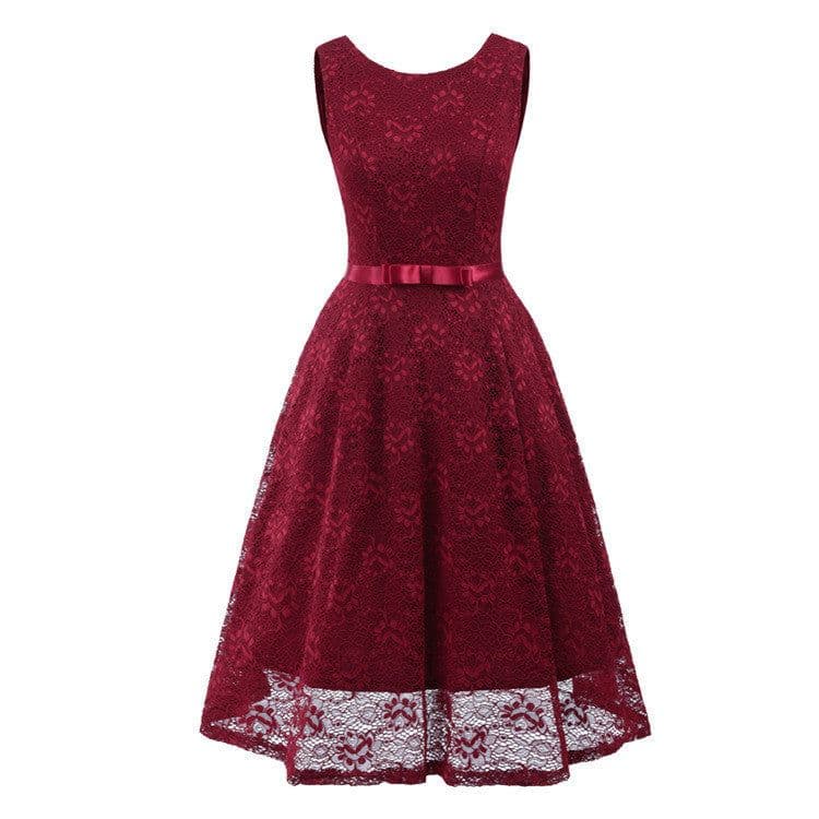 image-Round Neck Sleeveless Sexy Lace Large Length Dress Bridesmaid Dress