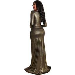 image-Long Sleeve Sexy Pit Strip Hot Stamping Irregular Long Dress