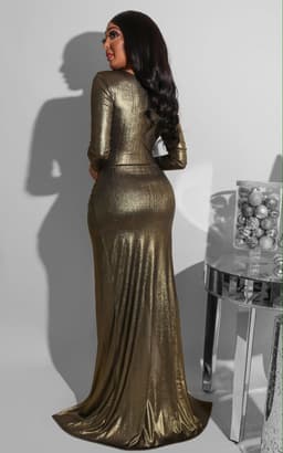 image-Long Sleeve Sexy Pit Strip Hot Stamping Irregular Long Dress