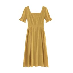 image-Early Spring Over The Knee Design French Retro Bellflower Tea Break Waist Dress