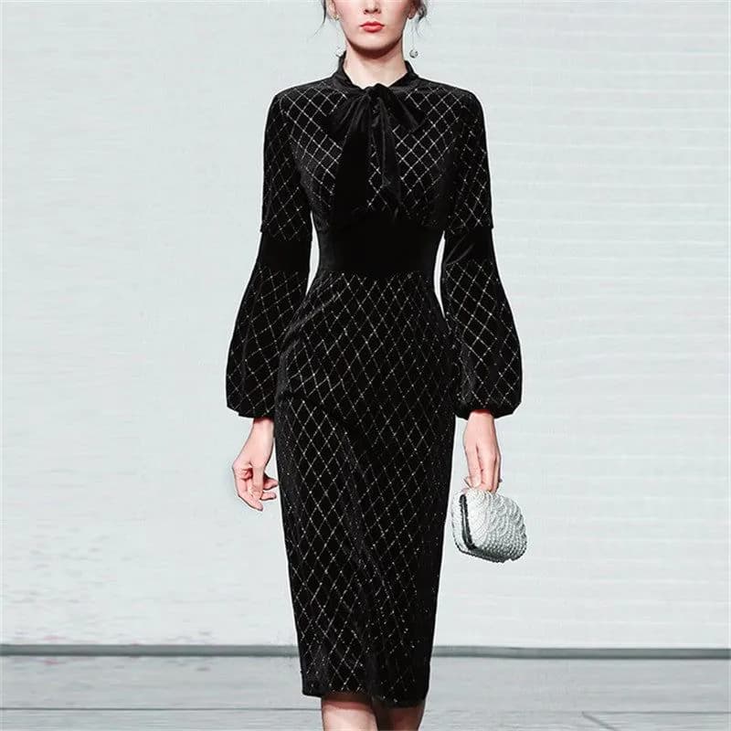image-Temperament Slim Skirt Long Sleeves Slim Mid-length Dress