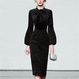 image-Temperament Slim Skirt Long Sleeves Slim Mid-length Dress