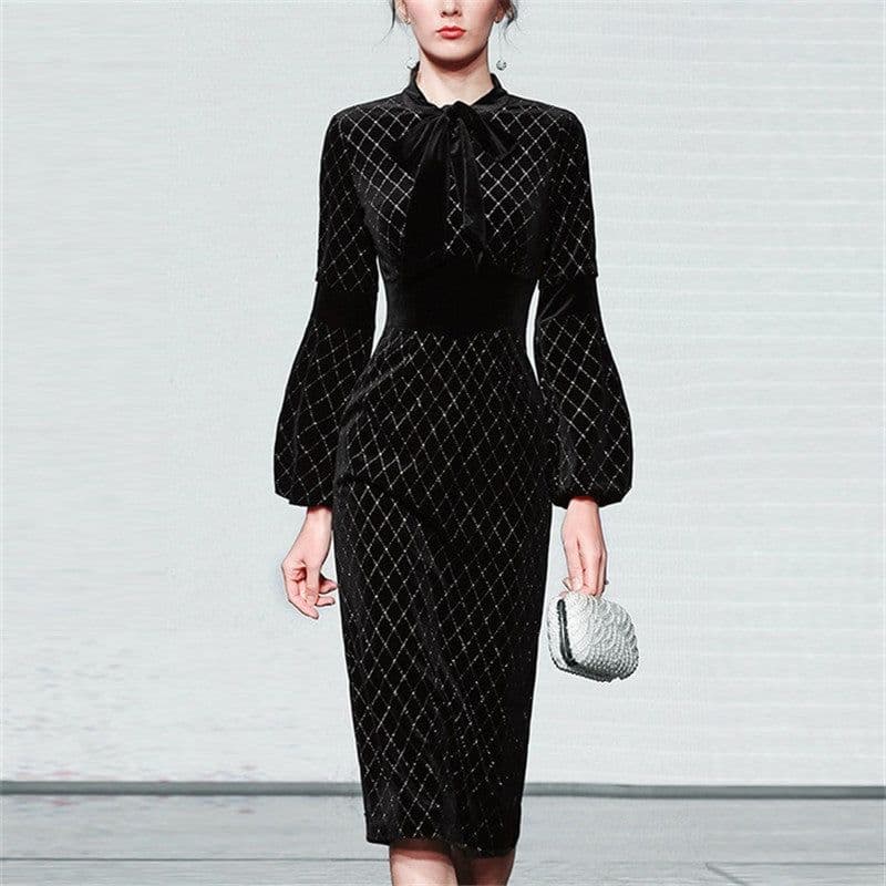 image-Temperament Slim Skirt Long Sleeves Slim Mid-length Dress