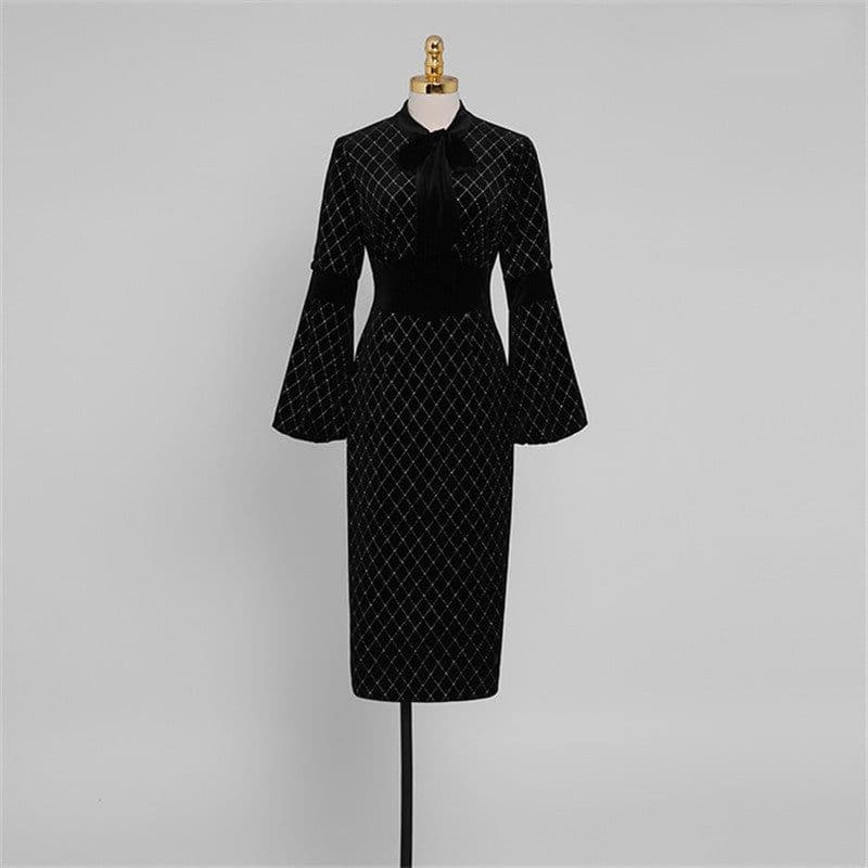 image-Temperament Slim Skirt Long Sleeves Slim Mid-length Dress